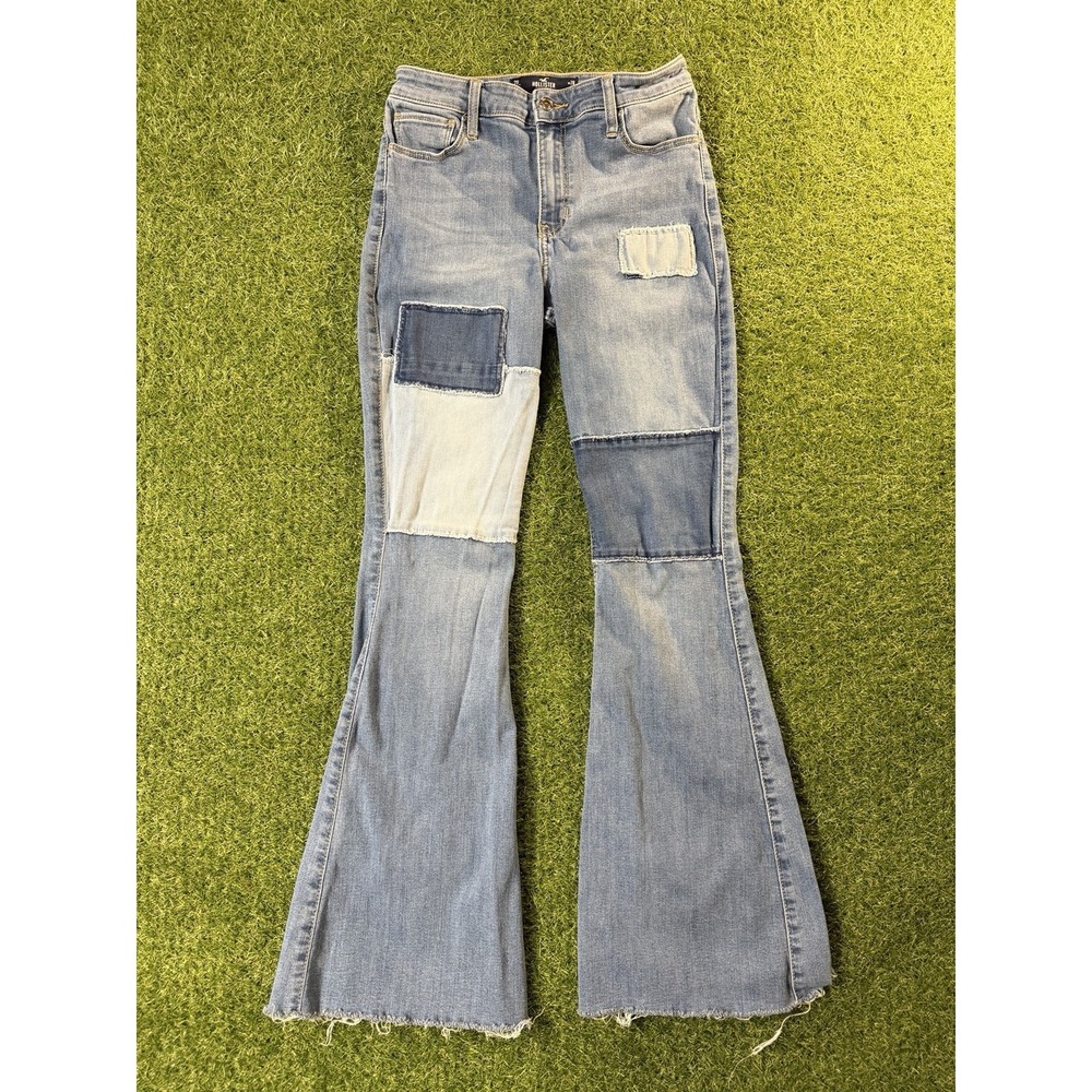 Hollister Jeans Womens 28x31 Blue Denim Patchwork High Rise Stretch Flared Leg